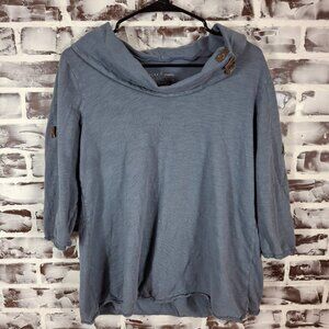 Neon Buddha Large Blue Top Crowl Neck 3/4 Sleeves Lagenlook